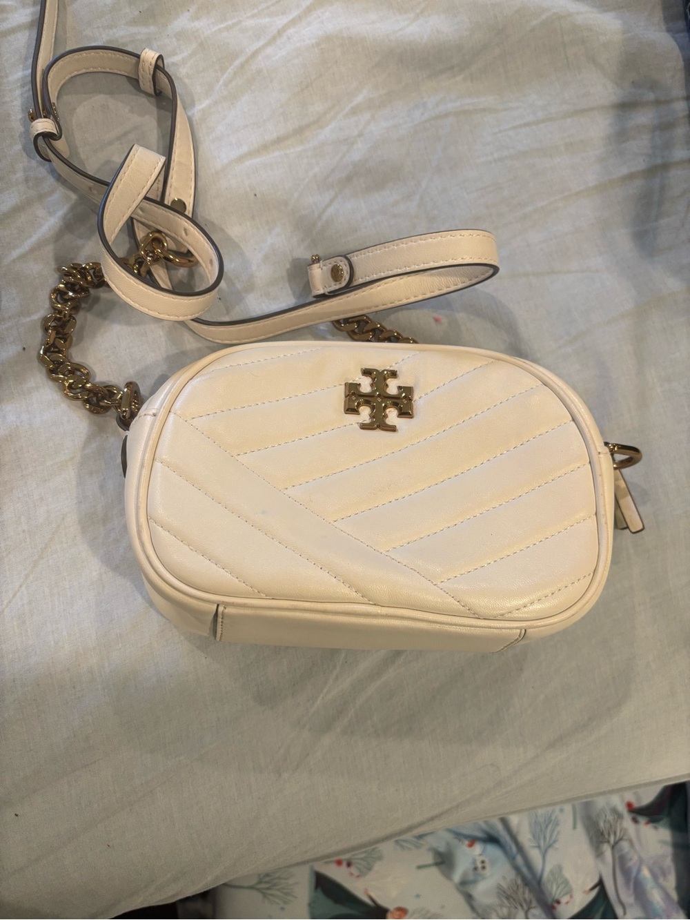 Tory Burch Cream Quilted Leather Chain Crossbody